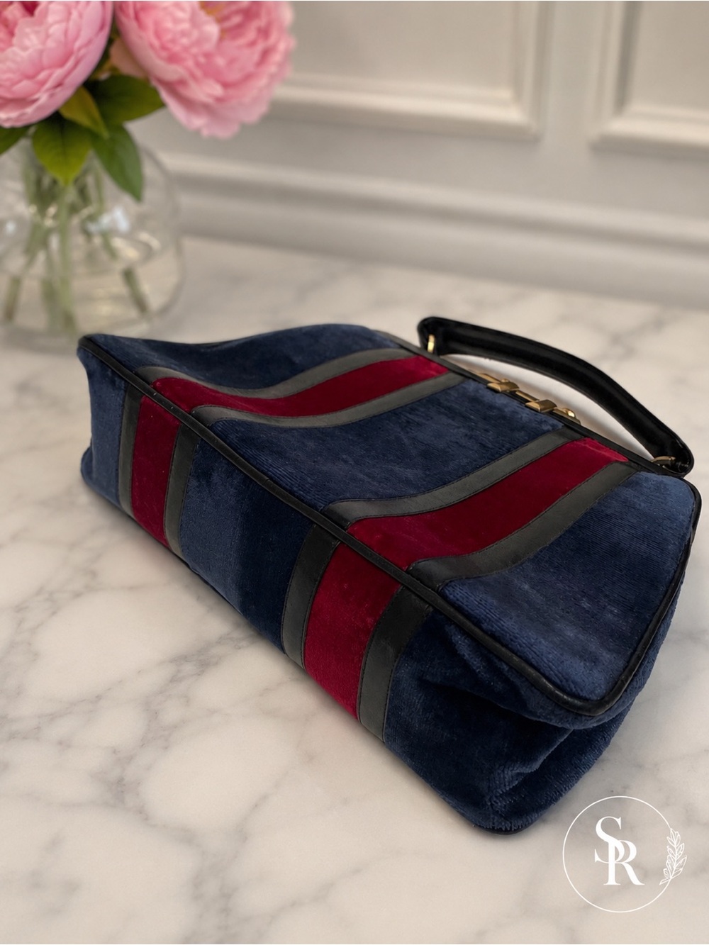 Vintage Roberta di Camerino Bagonghi Doctor Bag Navy & Crimson Velvet Italy - Picture 5 of 10